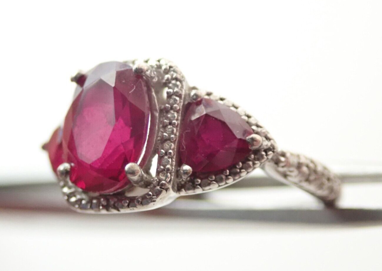 Designer SAI Signed Ruby & Diamond Sterling Silve… - image 4
