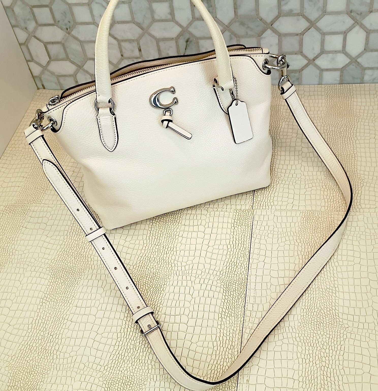 Coach 1317 Remi Crossbody Satchel CHALK/CREAM Pebbled Leather Silver Large image 5