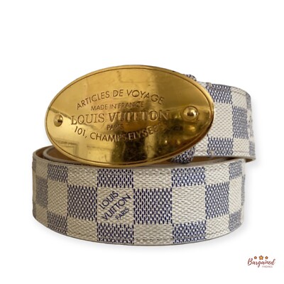 Authentic Louis Vuitton Damier Azur Canvas Leather Voyage Belt