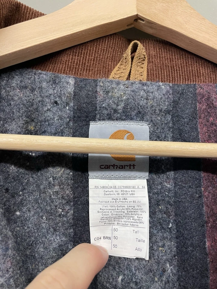 Vintage USA Carhartt C04 Bomber Jacket Wool Lined Brown Cotton Size 50 Preowned - Image 4 of 4