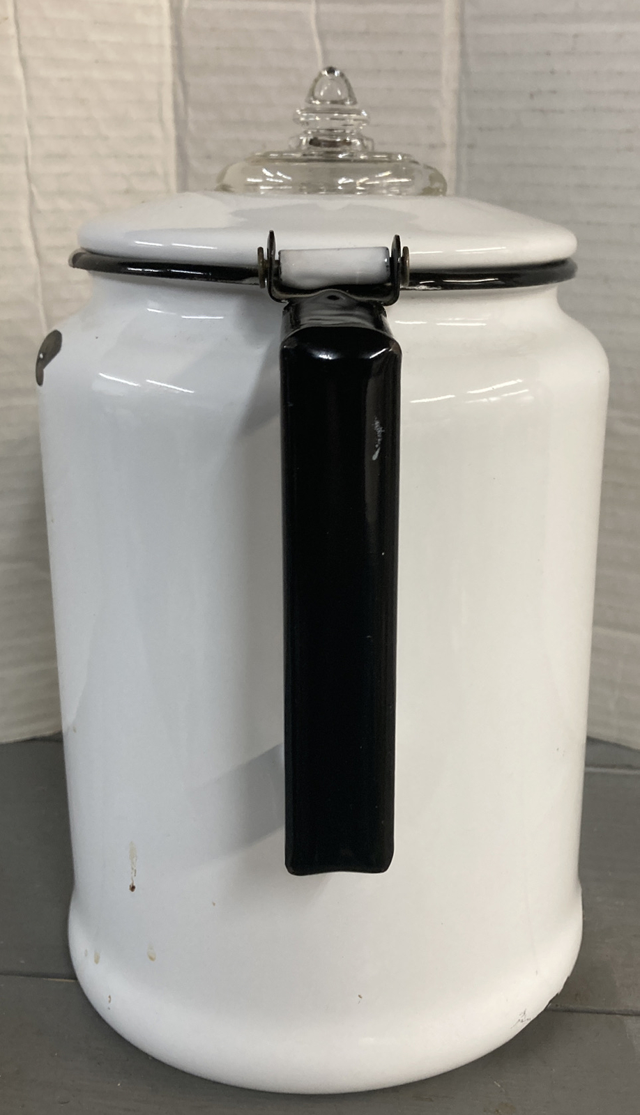 Vintage Metal Enamel Cowboy Coffee Pot Percolator White Black Trim eBay