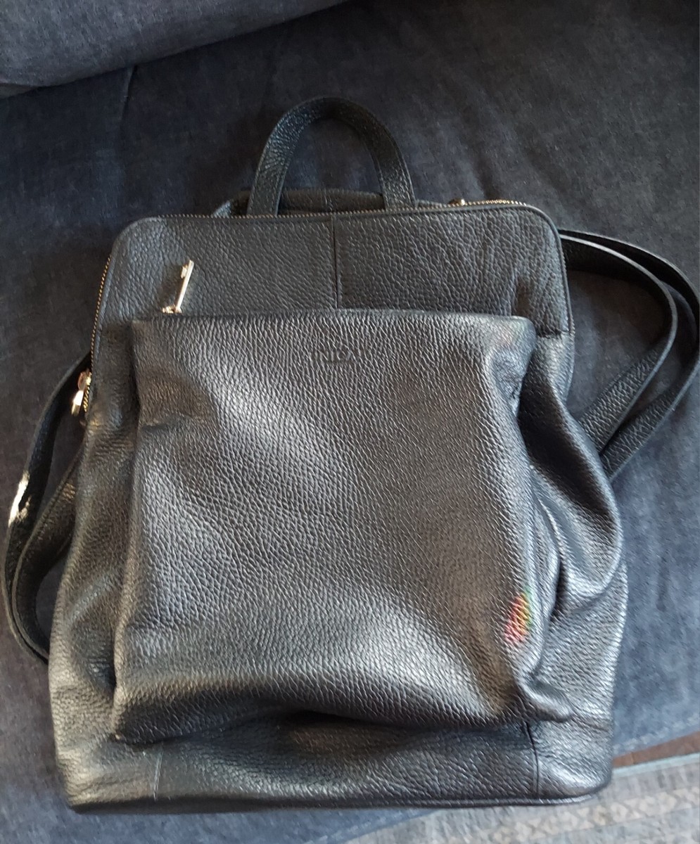 UNICA FIRENZE ITALIAN Backpack Black Pebble Leather | eBay display picture 2