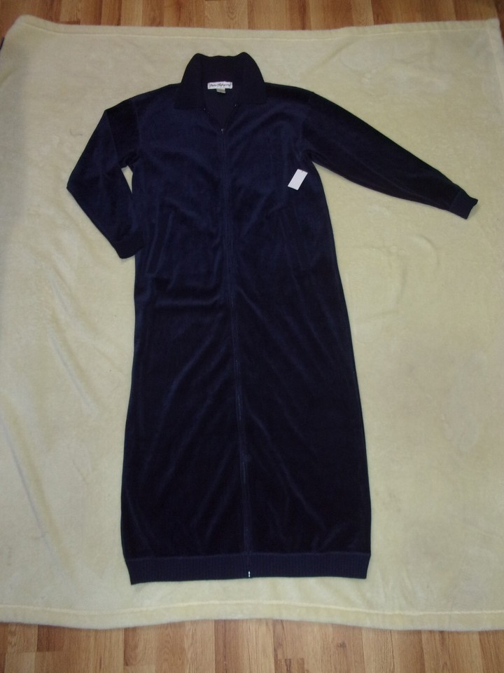 NWT Norm Thompson Full Length Bathrobe Navy Blue Full Zip Size M FREE