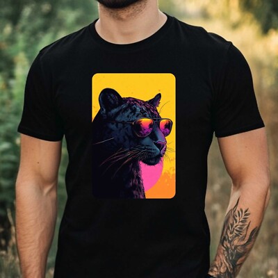 Mens Panther Sunglasses Print Cotton T-Shirt Size XS to 5XL