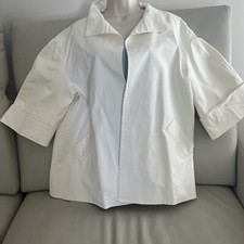Oscar de la Renta White Open Front Cotton Jacket Size 10 Made in Italy