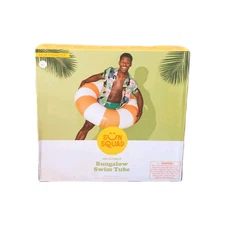 Sun Squad Inflatable Bungalow Swim Tube Orange White Pool Float 42" Ages 9+