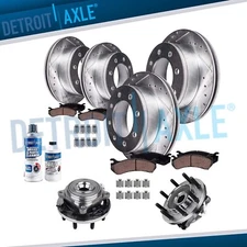 Front Rear Drilled Rotors Brake Pads Wheel Bearings for 2014-2018 Ram 2500 3500