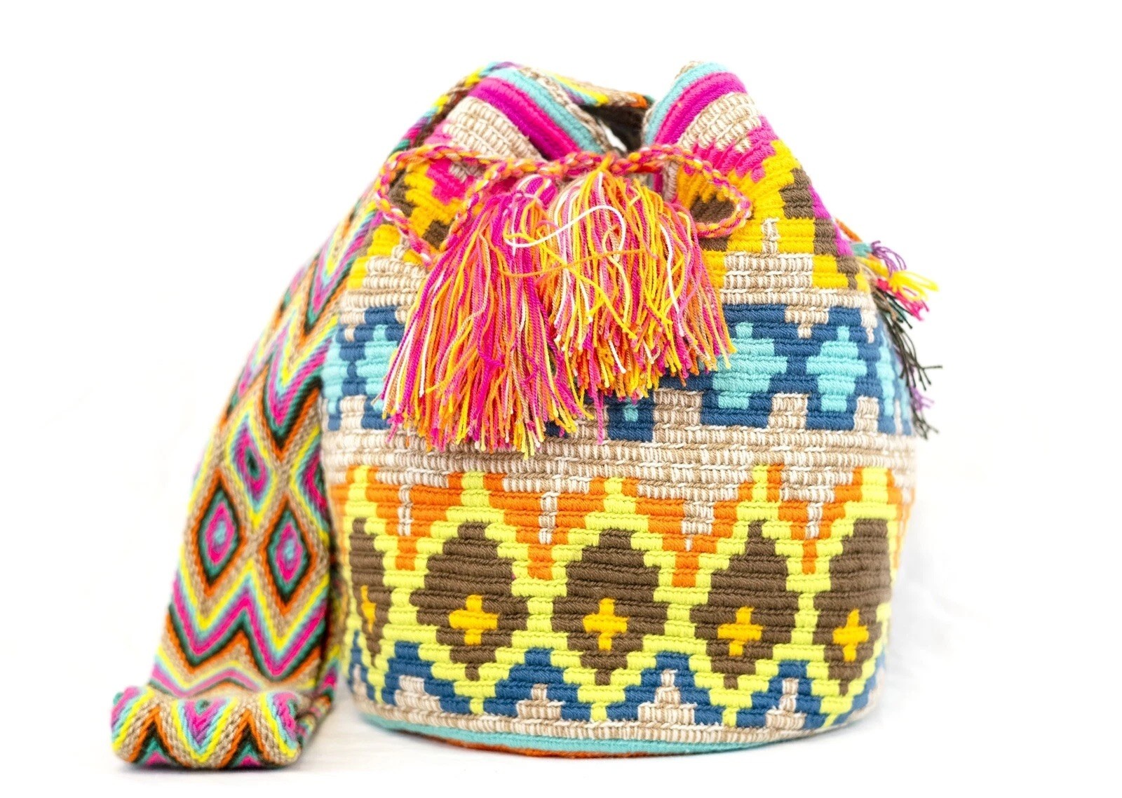 Authentic 100% Matizada Wayuu Mochila Colombian Crossbody Bag Large Size Bright