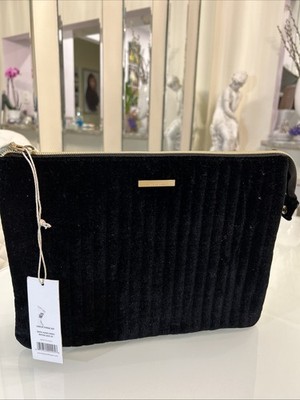 Kestrel Black Velvet Clutch Bag Gold Hardware Zipper Accent for Women