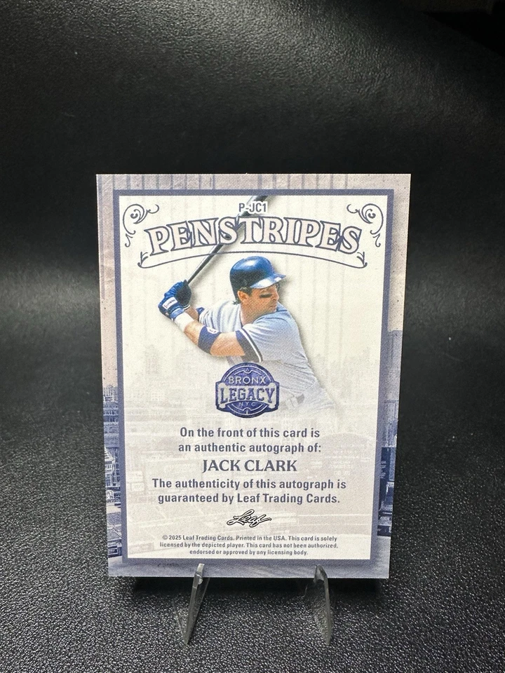 2025 Leaf Bronx Legacy Penstripes Jack Clark 签名/50 张卡亲笔签名洋基队 — 第 2/2 张图片