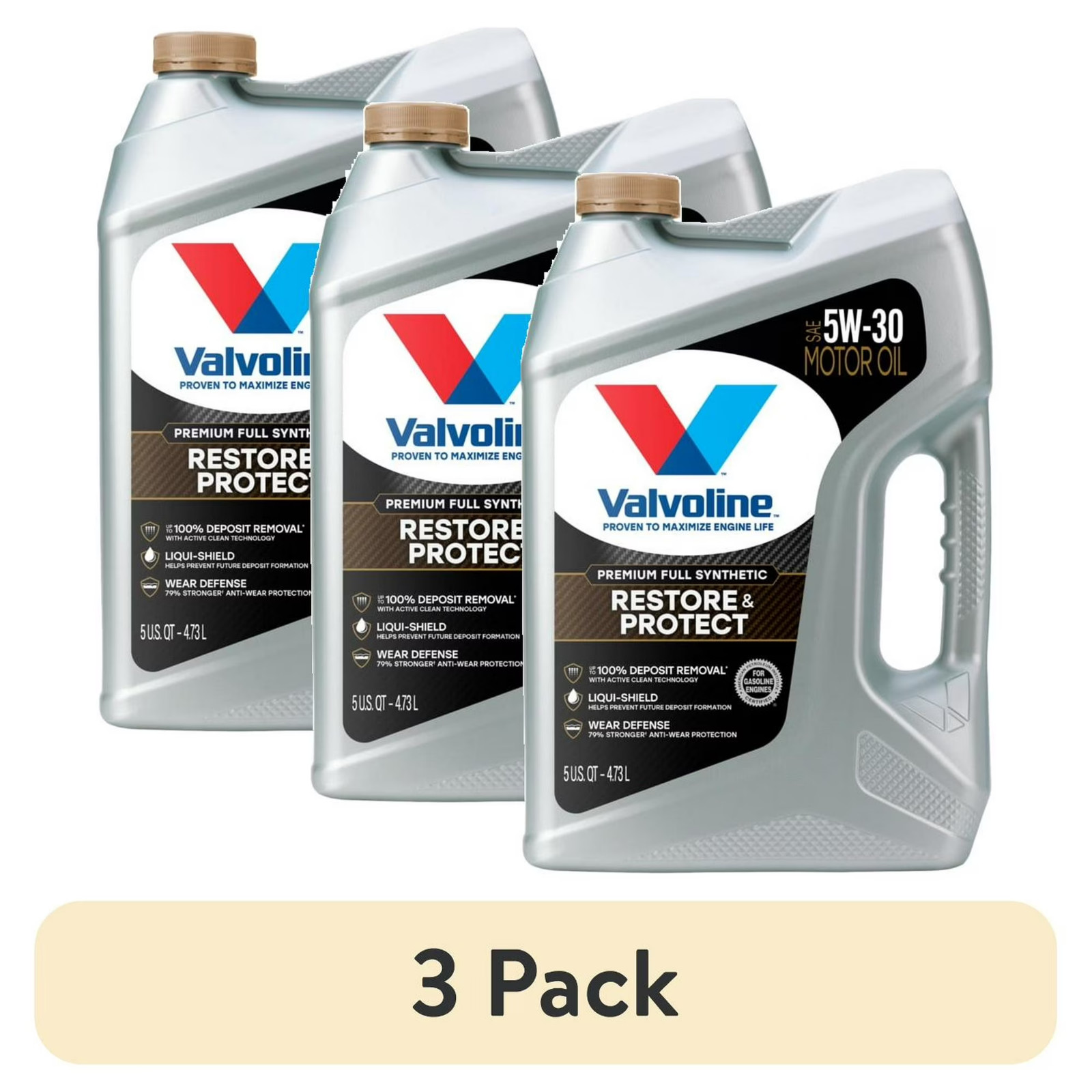 (3 pack) Valvoline Restore & Protect Full Synthetic 5W-30 Motor Oil 5 Q