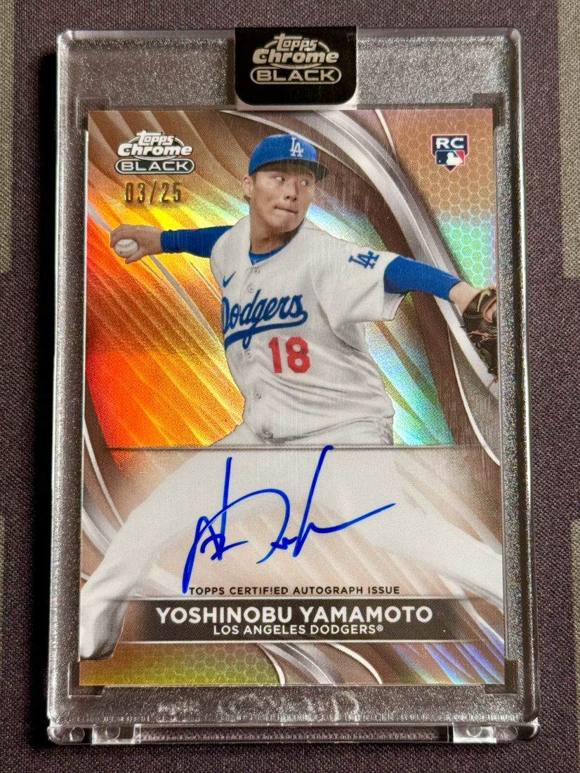 2024 Topps Chrome Black Yoshinobu Yamamoto Rookie Orange Parallel Auto /25 FMVP