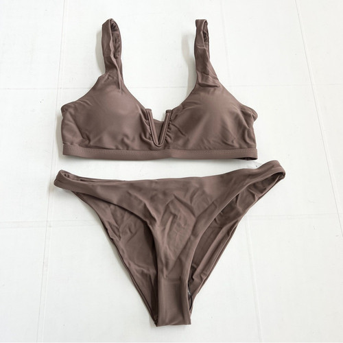 New SHEIN Swim Bikini Set V-Wired Top & Swim Bottom Mocha Brown Women’s SIZE S