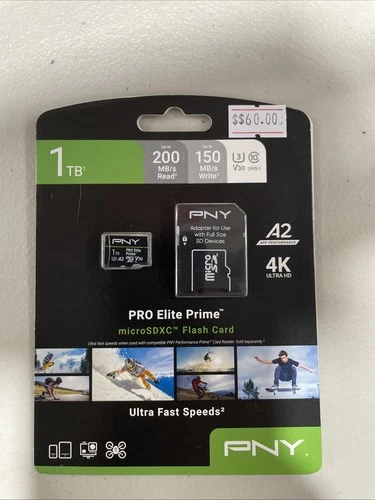 PNY PRO Elite Prime 1TB microSDXC Card 200MB/s 150MB/s A2 V30 4K SD Adapter