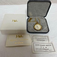 JAL x Citizen Pocket Watch Gold Plated Unused Quartz Chain JAPAN Rare