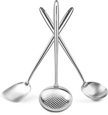 Spatola E Mestolo Cucina E Schiumarola Acciaio Inox per Wok 43 Cm - Set Di 3 Ute