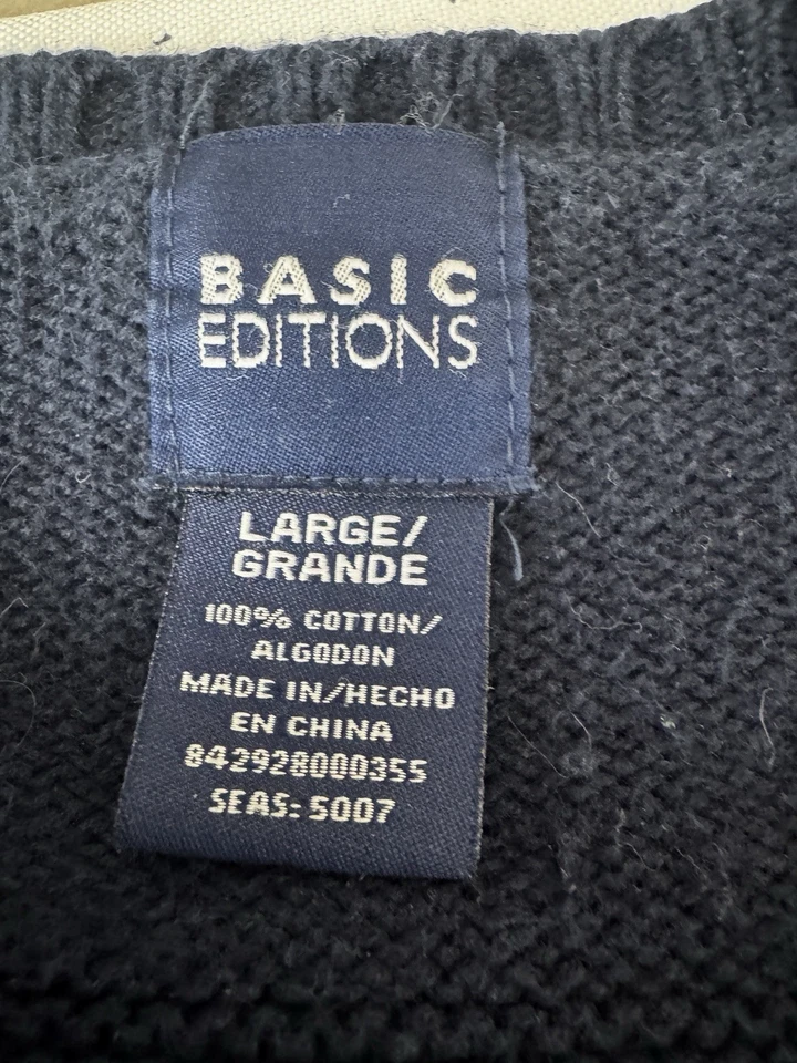 Vintage Mens XL Navy Blue Window Pane Knit Sweater Grandpa Preppy Fisherman Prep - Image 3 of 4