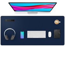 Aqua Large PU Leather Desk Pad Protector NonSlip Mouse Writing Mat 36x17 In