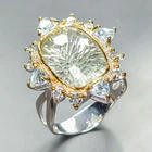 Jewellery 15 ct Natural Green Amethyst Ring 925 Sterling Silver Size 8 /R451728