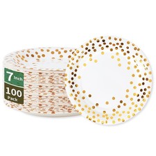 White and Gold Paper Plates,7INCH Gold Dot Dessert Plates,Disposable Party Su...