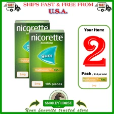 2 X Nicorette Gum  2mg 105 pieces Fruitfusion fruit  ""USA SELLER - FAST SHIP"