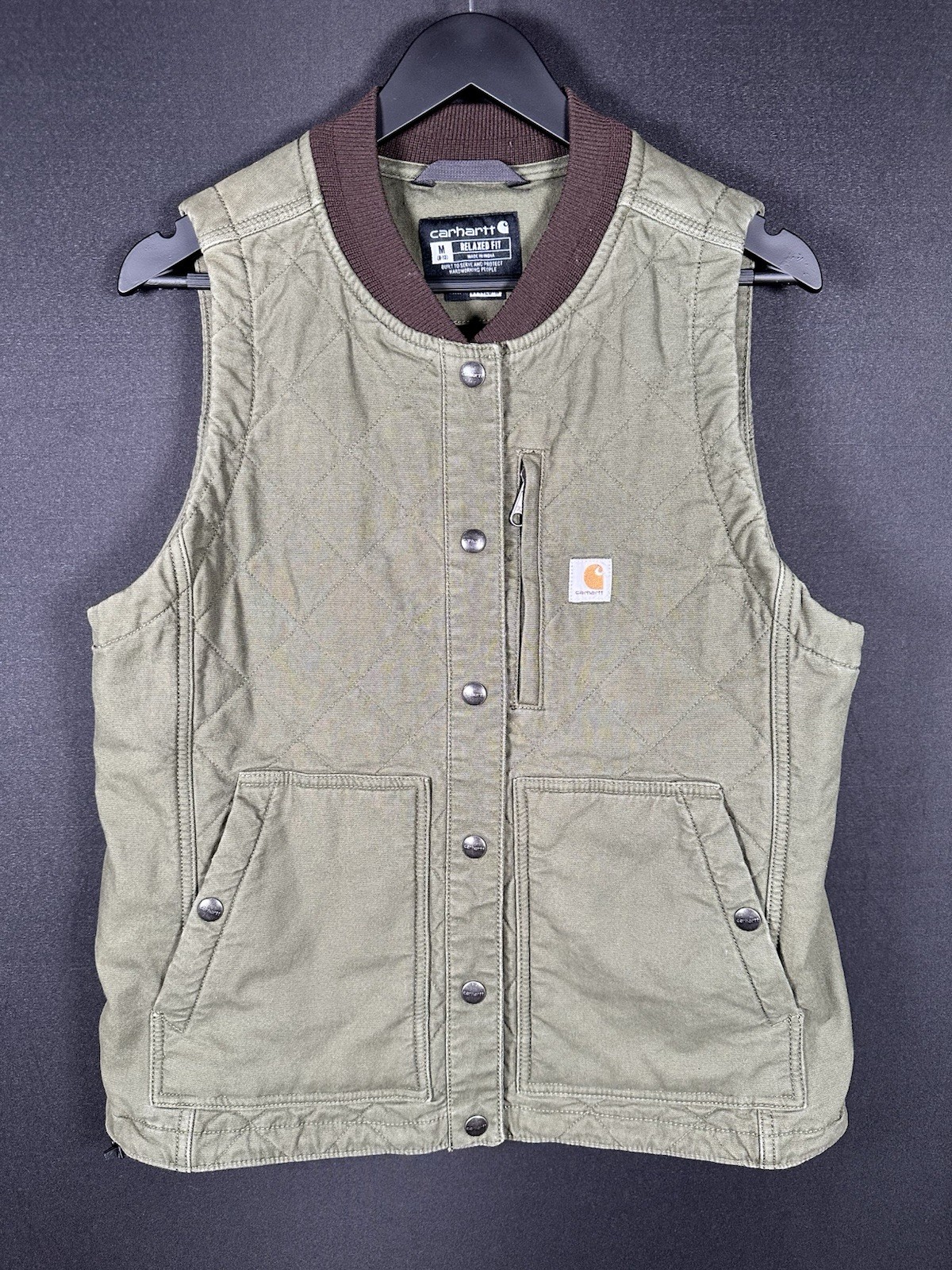Carhartt Rugged Flex Cavas Rib Collar Vest Green Women's Size M 8-10 See Pics