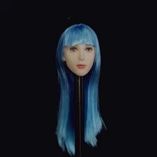 1/6 Blue Hair Auto Salon Girls Female Head Carved Model Fit 12in Action Figures