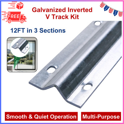 12FT Galvanized Inverted V Track Kit 3Pc 4FT Slide Gate Tracks W/ Mount Hardware