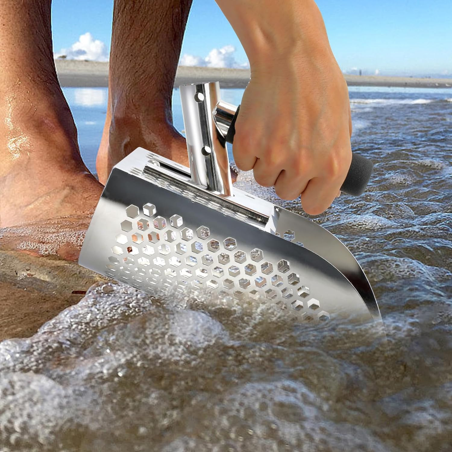 Long Handle Sand Scoop Metal Detecting Shovel Adjustable Stainless Steel Beach