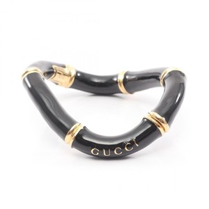 Authentic GUCCI Bamboo Cuff Bracelet Gold Plated Black Used Women