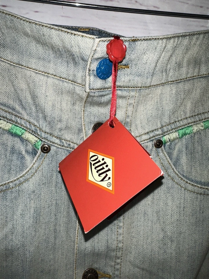 Falda Denim OILILY Talla 36 Tornado Bordada Nueva con Etiquetas Hasta la Rodilla Bolsillos Azul Foto 2 de 4