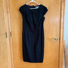 Boden Black Cap Sleeve Pleated Neck Sheath Dress US 10L