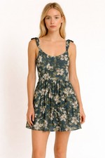 Free People Teal Floral Ruffle Strap Mini Dress XS Boho Cottagecore