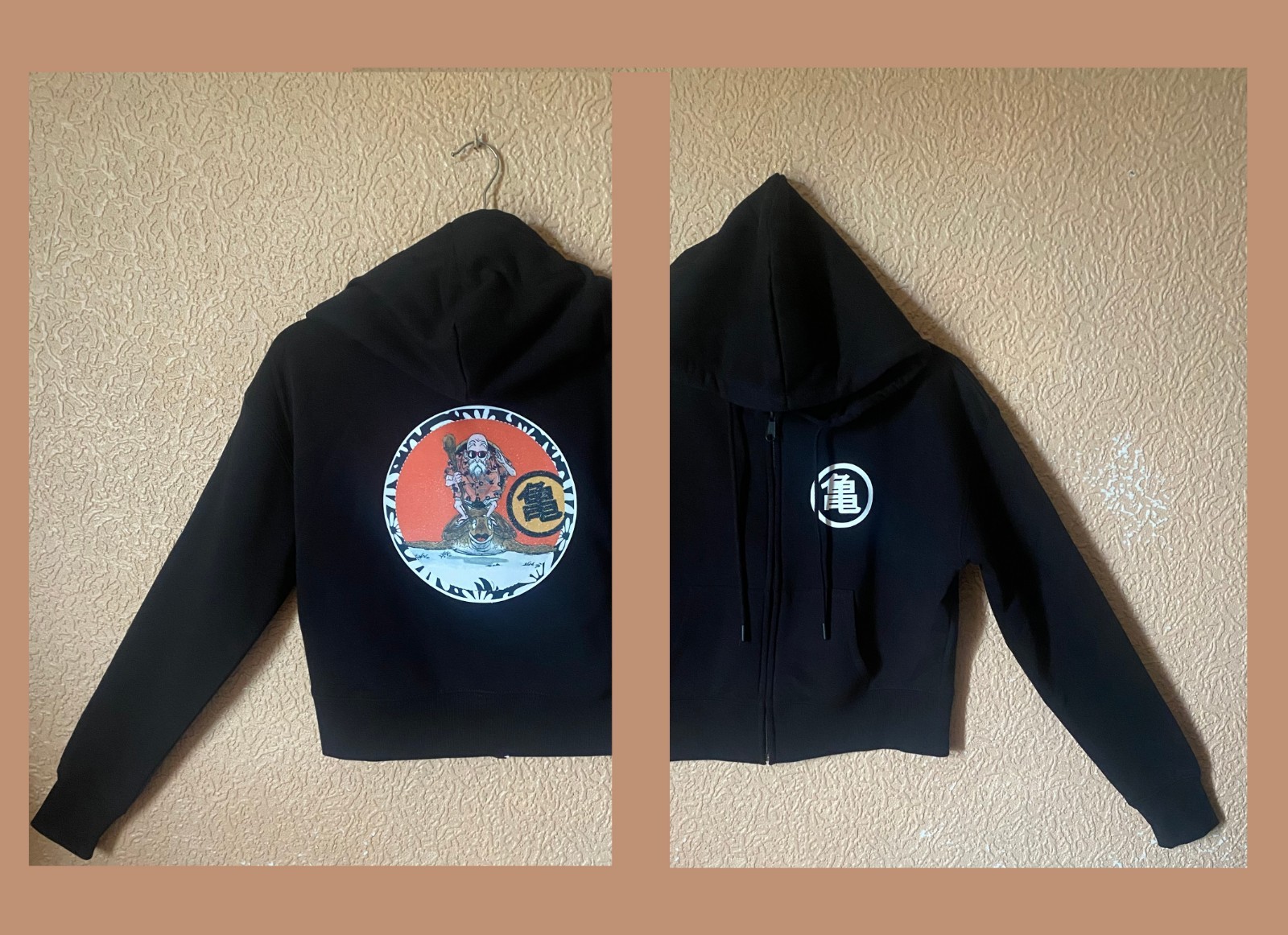 Veste cardigan gilet noir à capuche tortue génial kanji kamé hamé ha, Japon