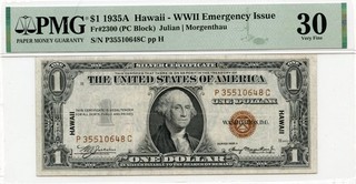 1935A Hawaii WWII Emergency Issue $1 dollar Fr # 2300 PMG 30