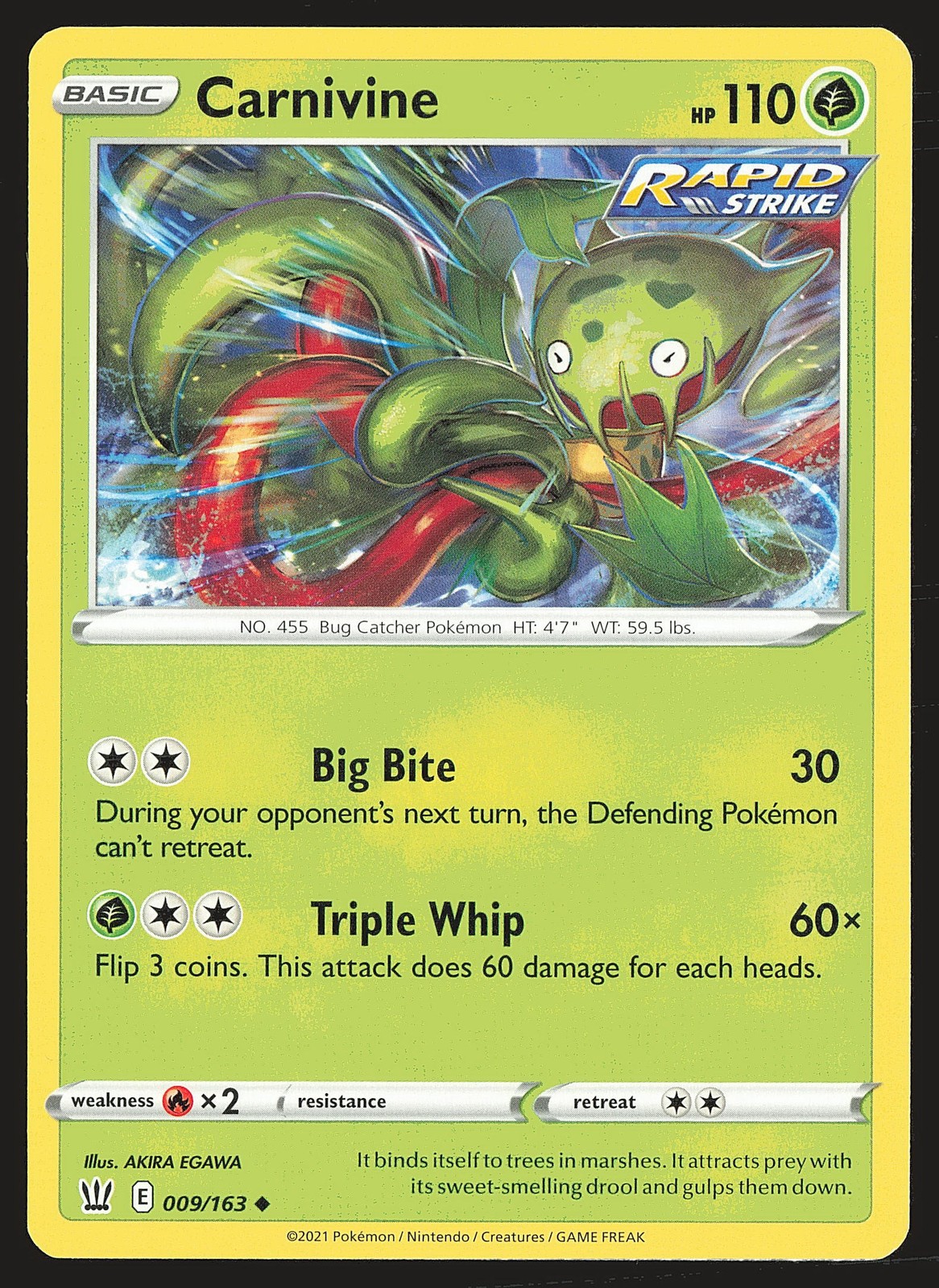 SWSH05: Battle Styles Carnivine #009/163 Uncommon Pokemon Card