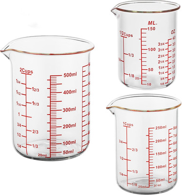 3 Piece Glass Measuring Cup Set, Includes 1/2-Cup, 1-Cup, and 2-Cup High Borosil