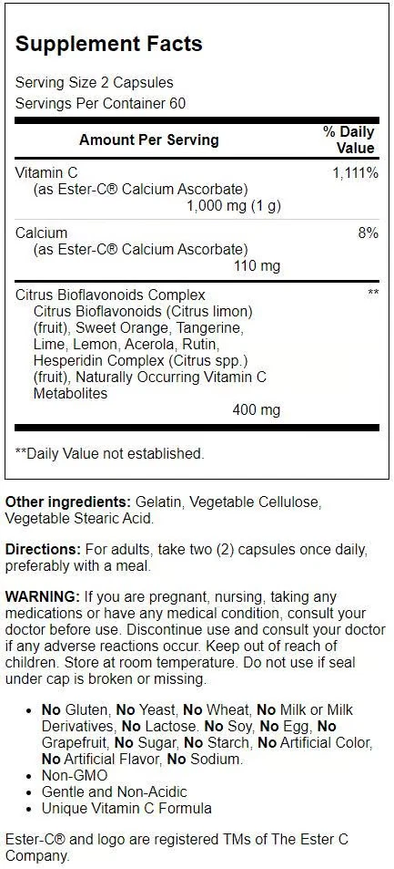 American Health Ester-C con Bioflavonoides Cítricos 500 mg 120 Cápsulas Foto 2 de 2