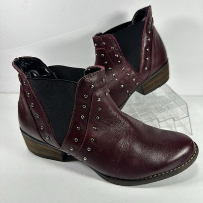 Mas Artisan  Burgundy Leather Studded Ankle Boots | Made in Mexico Size 6.5