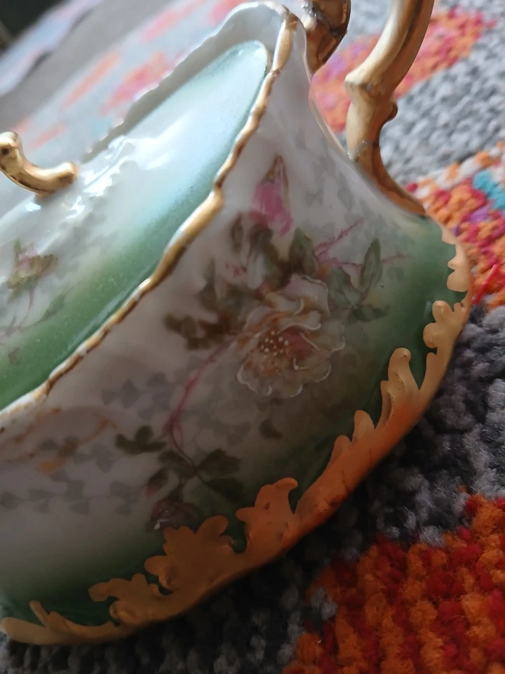 RARO T&V Limoges Antiguo Azúcar Cuenco Pintado a Mano Venecia Firmado 24/12/1896 Foto 3 de 4