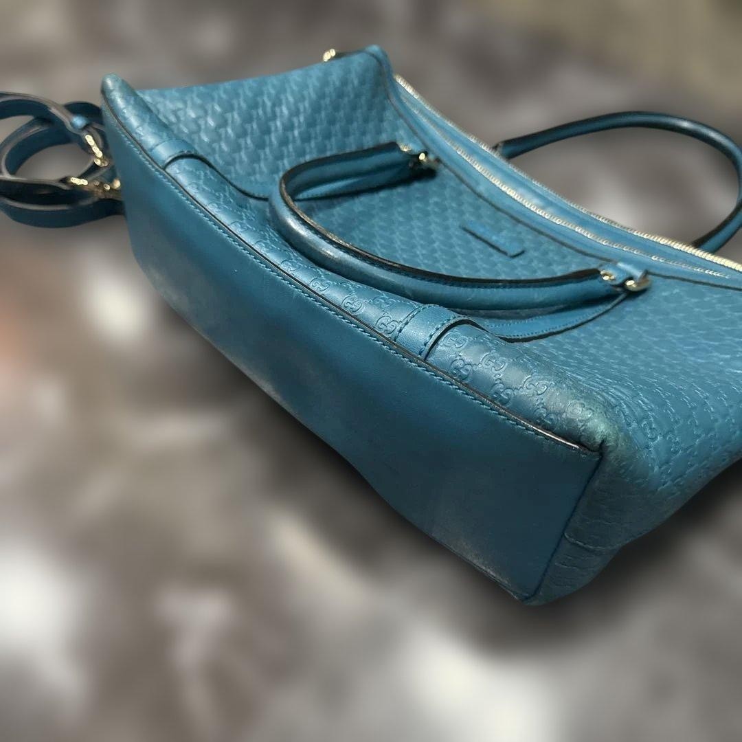 GUCCI 2Way Leather Handbag Small Blue GG Pattern Authentic Good Condition thumbnail 10