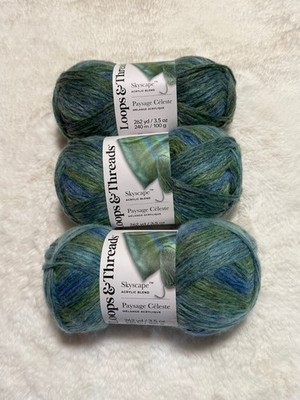 Loops & Threads Skyscape Yarn Turquoise & Green Multi Acrylic Nylon Lot Of 3