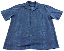 Tommy Bahama Men's Sz. XL Blue Floral 100 Silk Hawaiian Camp Shirt 