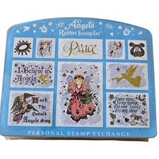 Angels Rubber Stamp Set Personal Stamp Exchange Peace Horn Harp