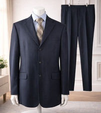 T.M.Lewin Suit Mens 42S W36 L28 Navy Plain Pure Wool Tailoring Office 2 Piece