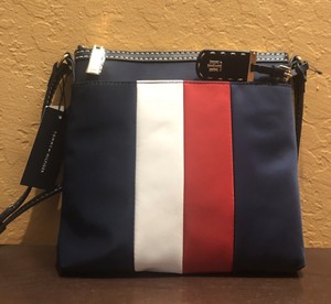 blue and white striped crossbody bag