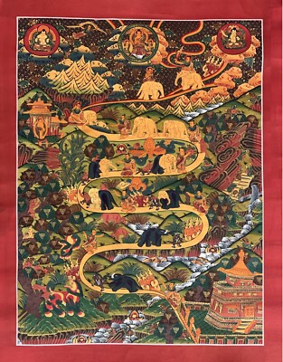 SAMATHA MEDITATION /WAY TO HEAVEN ORIGINAL MASTERPIECE TIBETAN THANGKA PAINTING