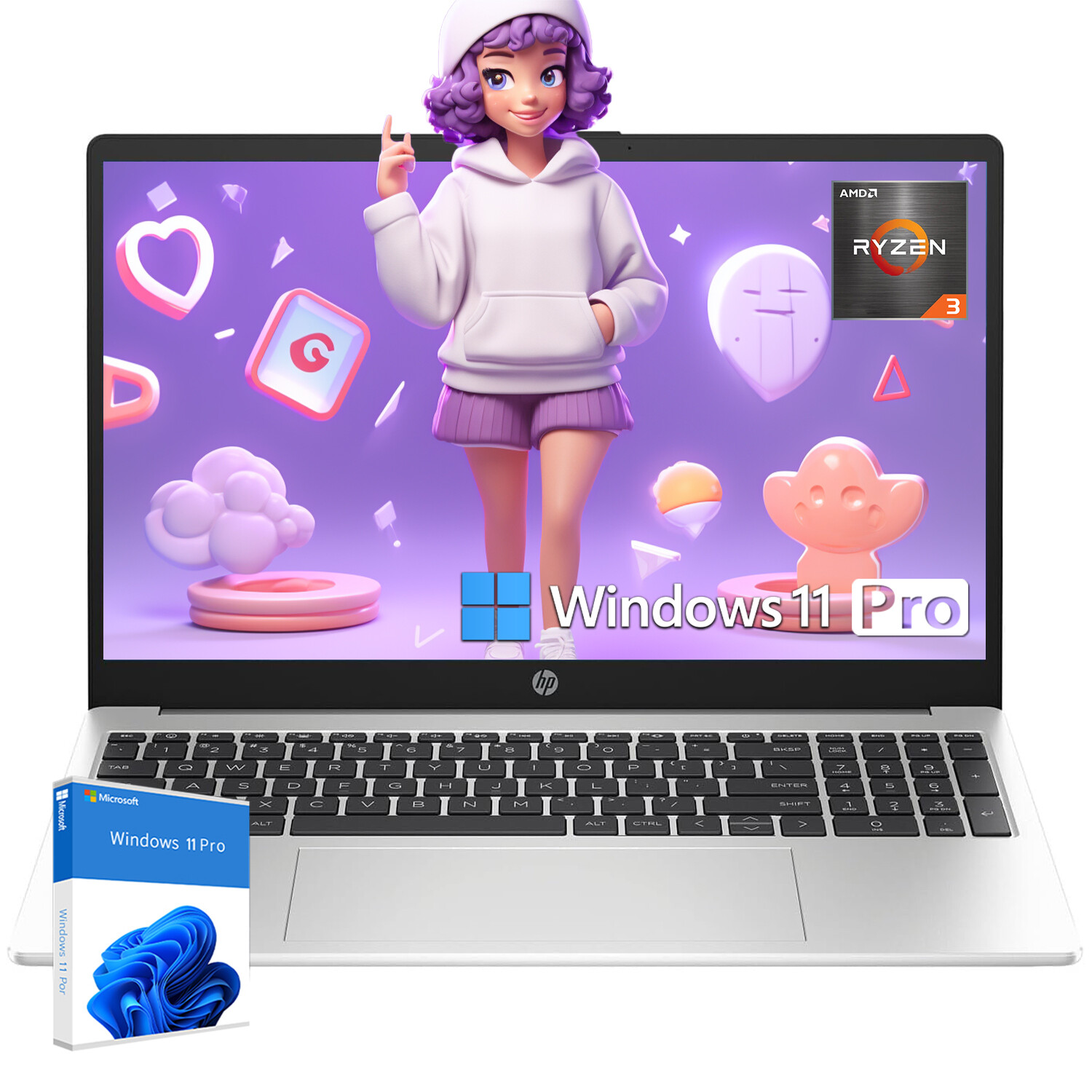 2025 HP 255 G10 Laptop,15.6" FHD Ryzen 3 7330U,64RAM 2TB SSD Grey+Win11pro