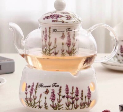 Hochwertige elegante Keramik Porzellan Teekanne-Wärmer-Infuser, Glas Teekanne