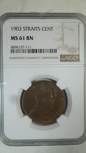 Straits Settlements Malaysia Singapore 1 Cent, 1903, NGC MS 61 BN